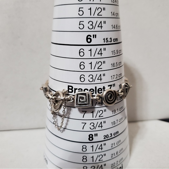Silpada 925 Silver Geometric Design Bracelet with Safety Chain RARE - Picture 7 of 16